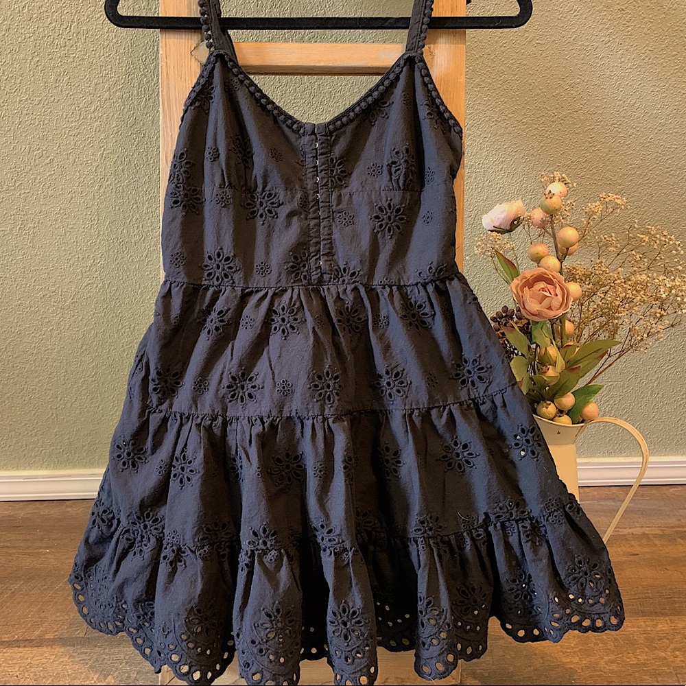 F21 - eyelet babydoll dress - eyelet - corset top - tiered - mini dress - LBD